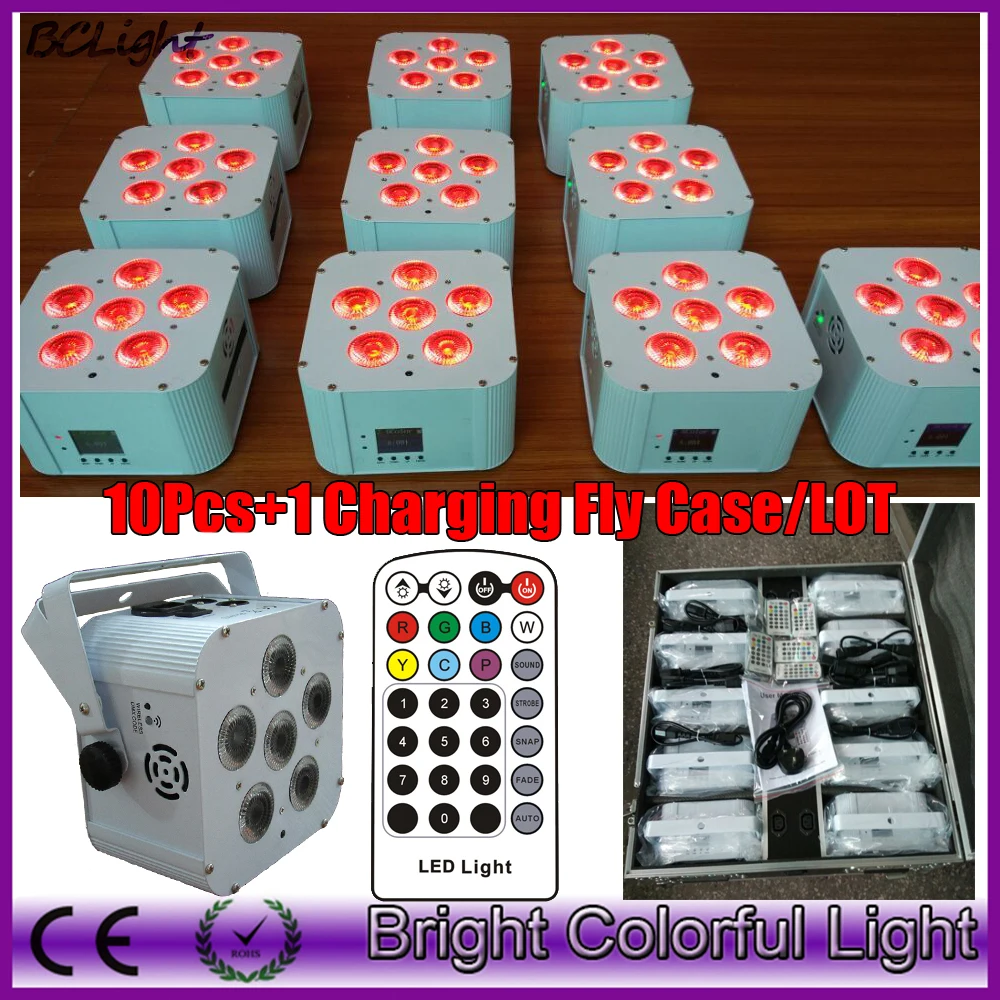 (10 шт. + 1 чехол/партия) RGBAW UV 6x18 Вт светодиодные литиевые аккумуляторные DMX