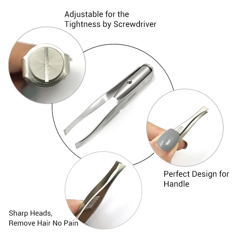 Светодиодный Пинцет+ 3 батарейки для ресниц и бровей для удаления волос из нержавеющей стали для бровей инструменты для пинцета бровей щипчики для бровей