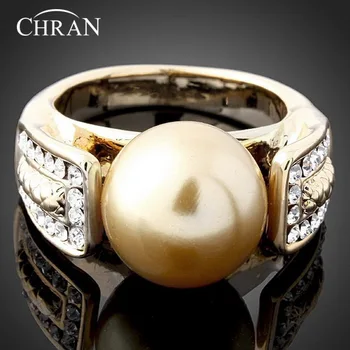 

Chran Classic Gold Color Custom Wedding Rings Jewelry Accessories Fashion Faux Pearl Design Crystal Engagement Rings for Women