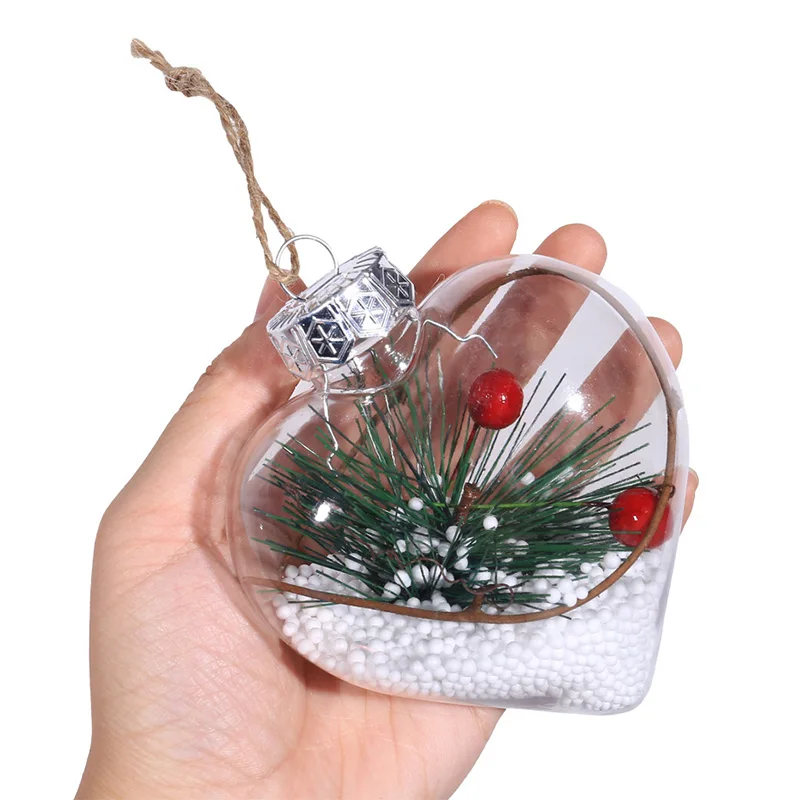 

Christmas Decoration for Home Xmas Tree Hanging Heart Ball Transparent Can Open Plastic Clear Bauble Drop Ornament DIY Gift