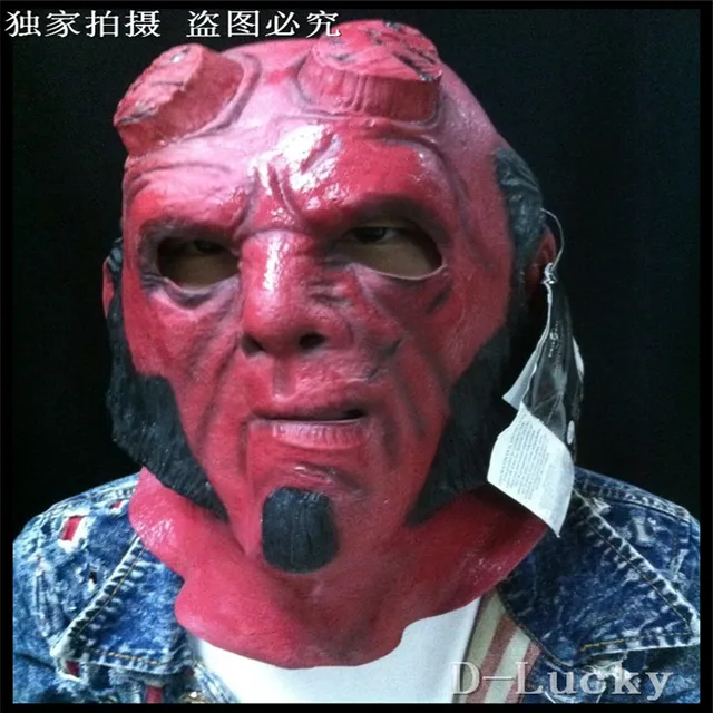 2016 full overhead marvel comic hellboy hell boy mask red devil halloween costume mask scary movie