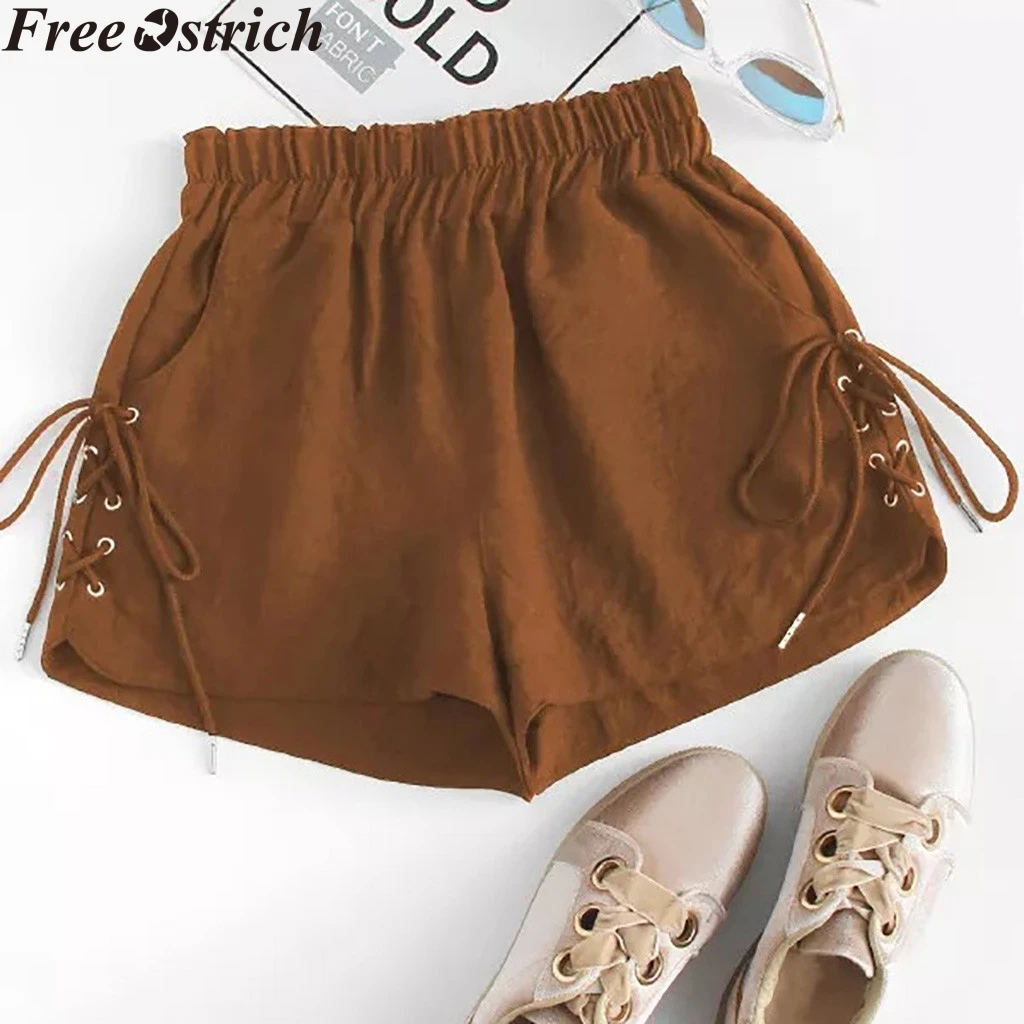 

Ladies Summer Loose Casual Shorts Sports Strap Solid Color Pocket Strap Daily High Waist Plus size Ladies Fashion short female