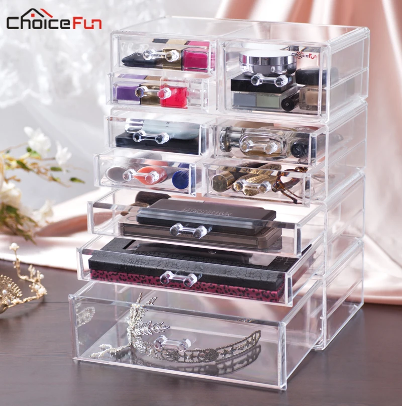  CHOICE FUN Fancy Large Plastic Transparent Cosmetics Makeup Box Case Clear Make Up Desk Drawer Stor