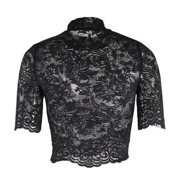 

Black Hollow out Floral Sexy Lace T-shirts Perspective Punk Gothic T Shirts Tees 2020 Summer Women Girls Mesh Lace tshirt Top