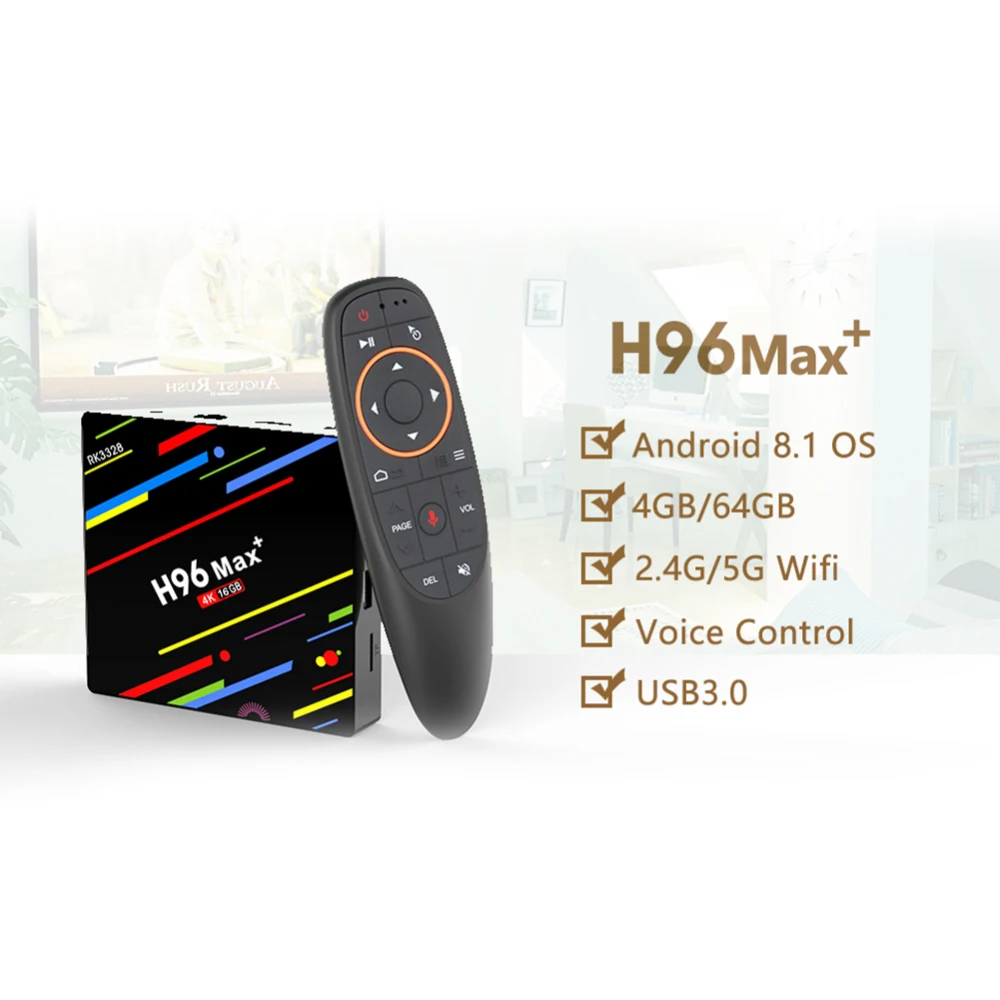 H96 MAX Plus Голосовое управление Android 8,1 Smart tv Box 2G/16G 32 GB 64 GB RK3328 Четырехъядерный 4 K H.265 WiFi 2,4G + 5G BT4.0 медиаплеер