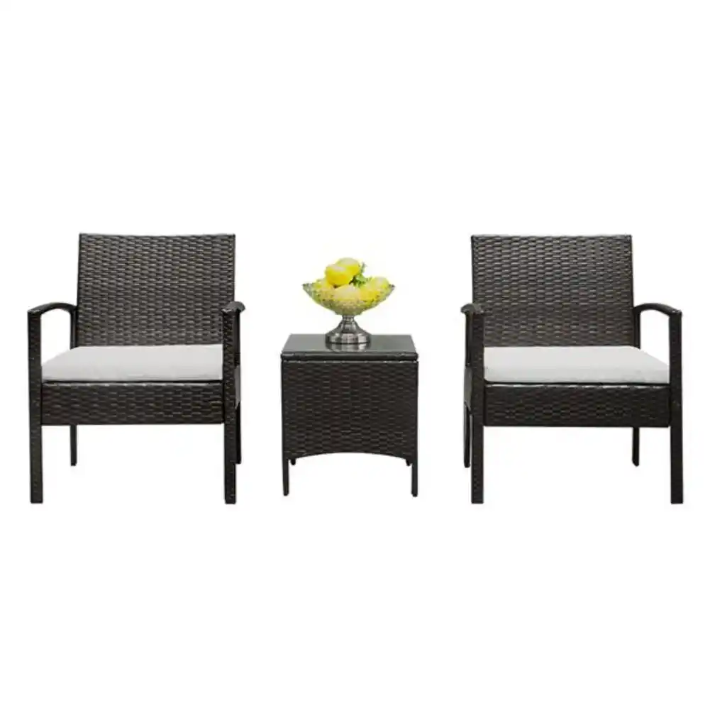 2 Arm Chairs 1 Coffee Table Wicker Rattan Sofa Outdoor Garden Yard Patio Furniture Set Brown Grant Us Stock