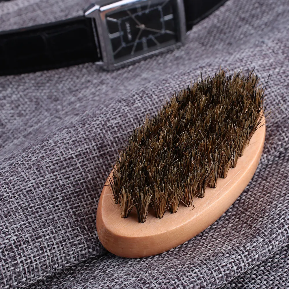 Men's Natural Boar Bristle Beard Mustache Brush Military Round Wood