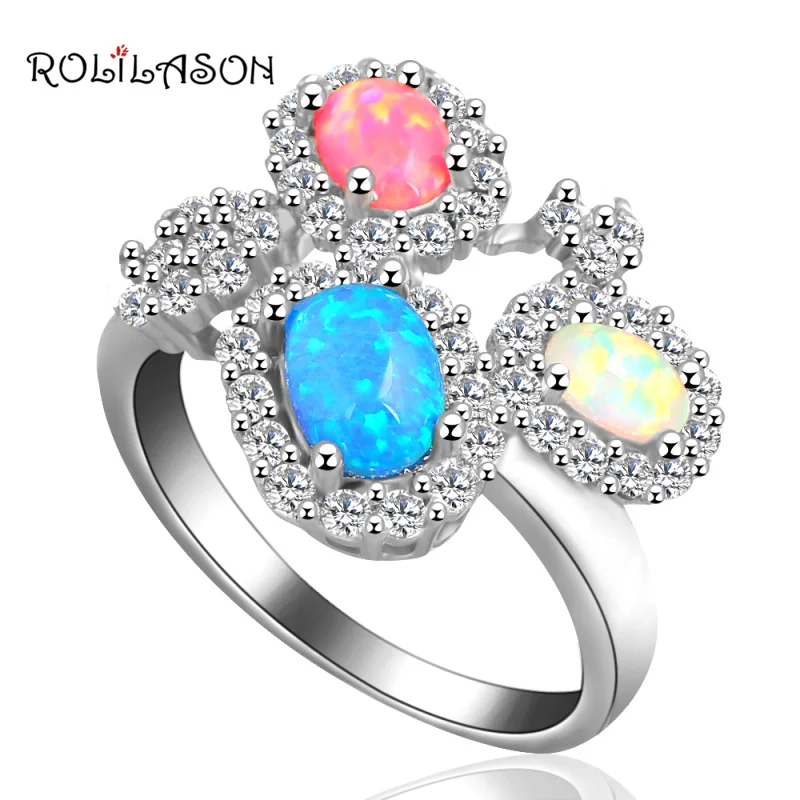 

ROLILASON Personality Color fire opal 925 Silver Stamped Lowest price Women Health Fashion Jewelry Ring USA Sz #6#7#8#9 OR605