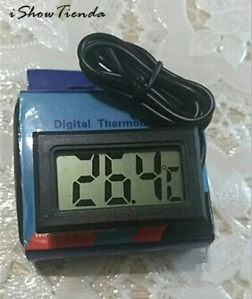 Новинка, Лидер продаж, 1 шт., 1 м, практичный мини термометр, бытовой измеритель температуры, цифровой ЖК-дисплей, кнопка, батарея в комплекте - Цвет: Черный