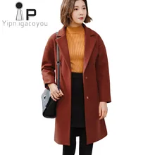 Длинная Зимняя шерстяная куртка Женское пальто новое платье с открытыми плечами Большой размер с длинным рукавом теплое шерстяное пальто винтажное элегантное женское пальто