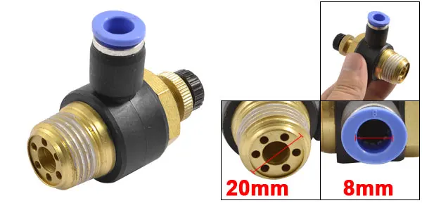 20mm Threaded 8mm One Touch Tube Speed Control Valve Connector