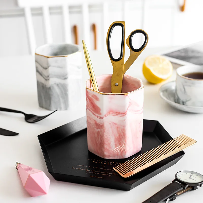 

Minimalist Nordic Marble Makeup Brush Storage Bottles Jars Box Creative Ins Style Porcelain Ceramic Brush Pen Holder