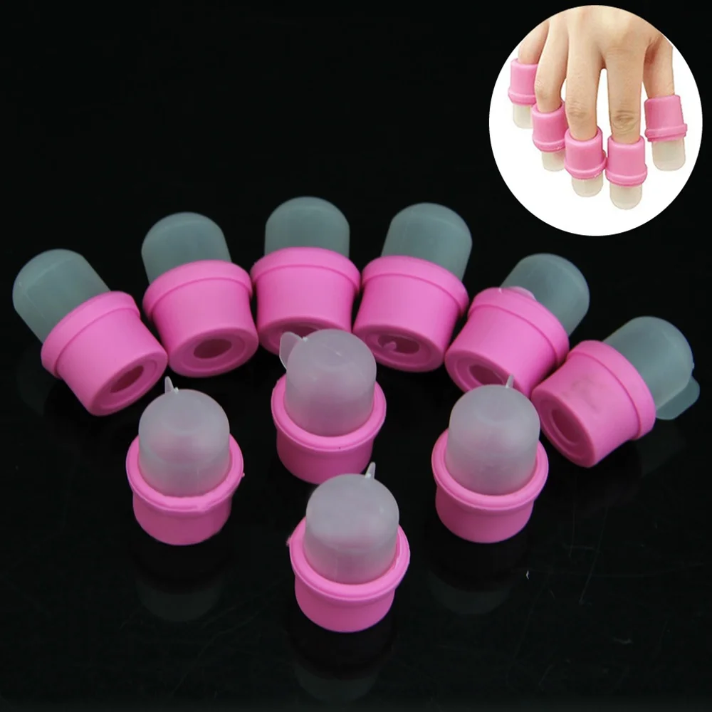 10Pcs DIY Acrylic Pink Color Wearable Soaker Caps Nail Art UV Gel Polish Remover Nail Tools