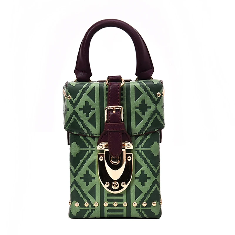 

Luxury Handbags Women Bags Designer Vintage PU Leather Embossing Woman Handbag Box Shape Green Bag for Women 2019 sac main femme
