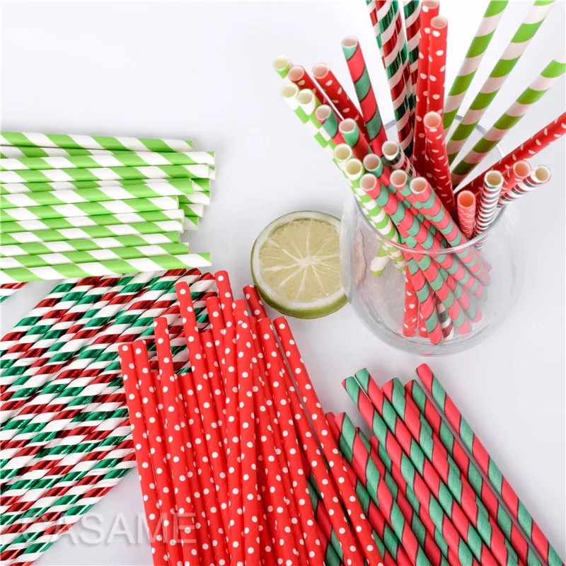 

Wholesale Christmas Disposable Drinking Paper Straws Stripes Straw Baby Wedding Shower Decoration Gift Party Event Supplies