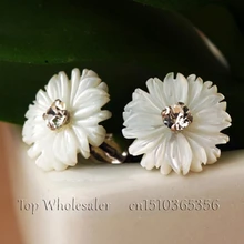 Серьги-гвоздики с натуральным перламутром в виде цветка маргаритки для женщин, Настоящее серебро 925 пробы, модное ювелирное изделие