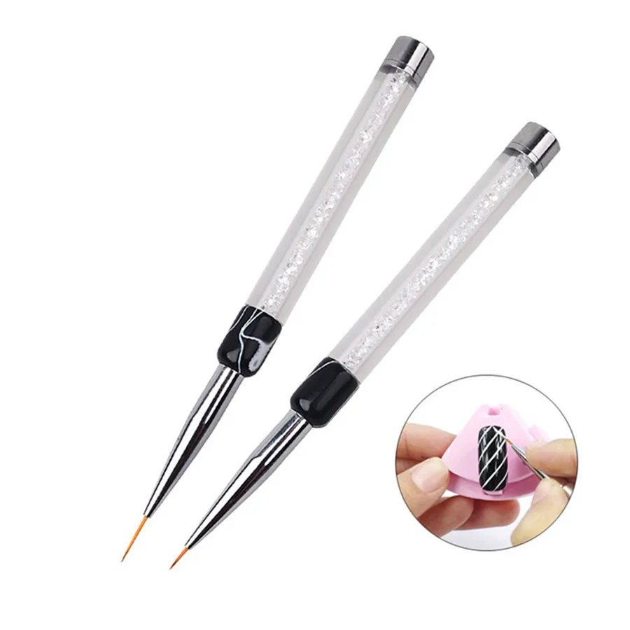 

7/14mm Brush Crystal Acrylic Nail Art Brushes UV Gel Painting Line Brush Nylon Hair Pen Manicure Nail Liner Tools