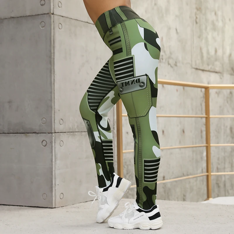 

NORMOV Fashion Camouflage Printed Leggings Women High Waist Knitted Leggings Female Workout Hip Push Up Trousers