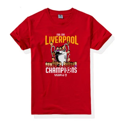 

2019 Liverpool cartoon madrid Champions Mens 6 cup mo salah klopp mane T Shirt Short Sleeve 100% cotton T-shirts for fans gift