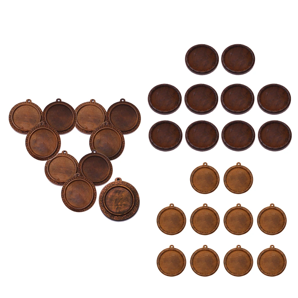 10 Pieces Brown Round Natural Wooden Blank Cameo Charms Cabochon Base Settings Blanks Tray DIY Necklace Bracelet Pendants 30mm