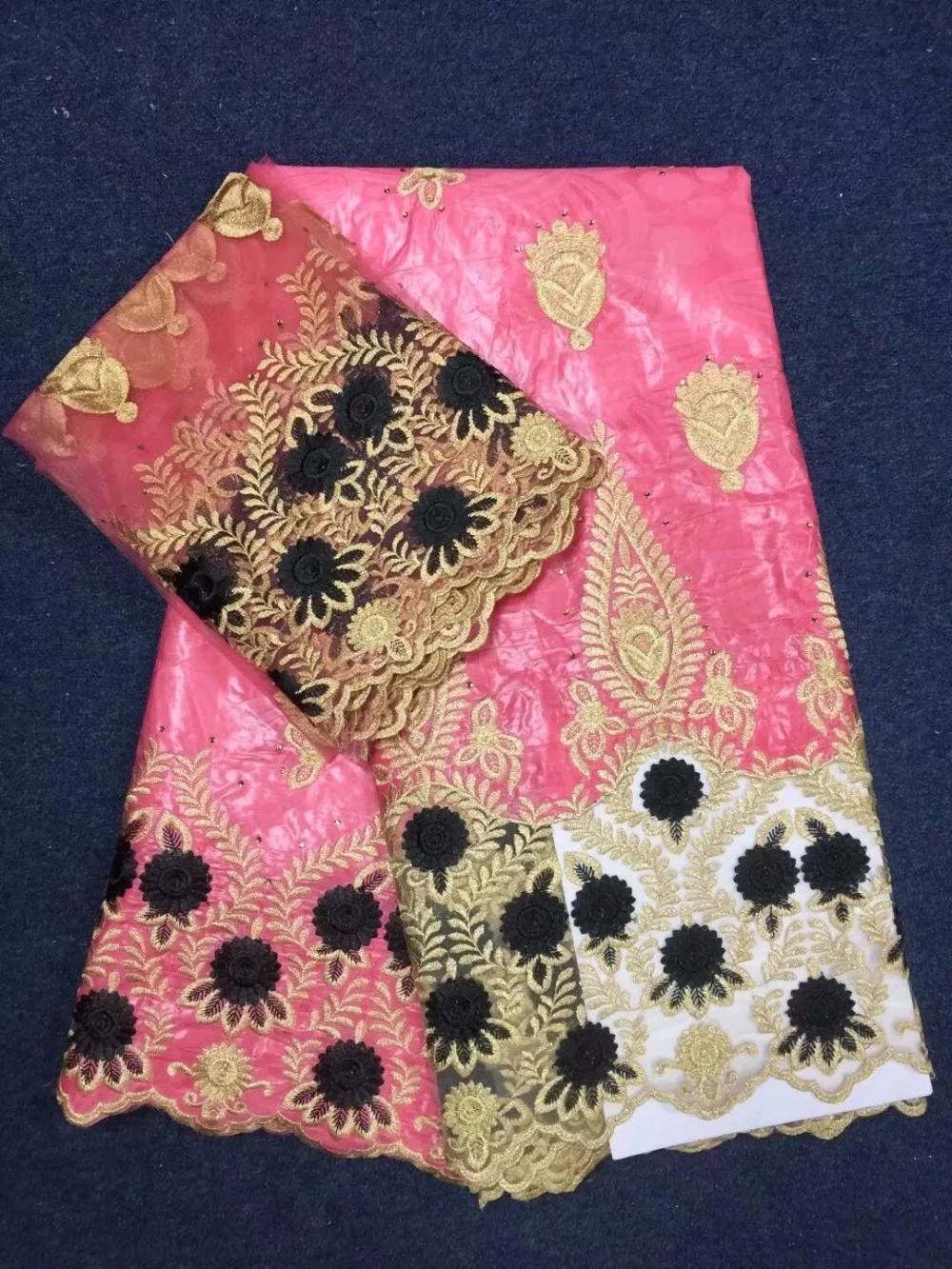 

Lace fabric High quality embroidery african bazin riche fabric with stone bazin broderic fabric for wedding 7yard