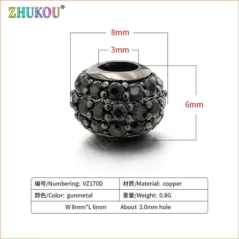 Круглые латунные бусины 8 мм с кубическим цирконием для ювелирных изделий DIY