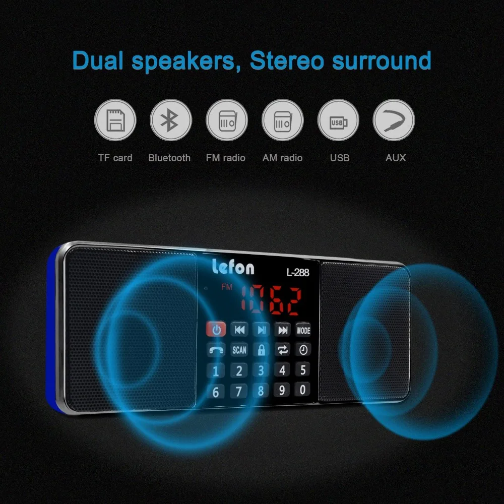 Lefon Портативный AM FM Радио стерео приемник Bluetooth беспроводной динамик поддержка TF SD карты USB диск AUX MP3 светодиодный дисплей громкой связи
