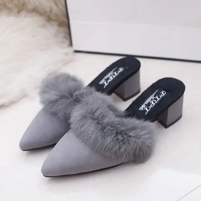 Réel Bout Pantoufles Luxe Femme Fourrure Marque Lapin Tongs Sexy De QxrdoeWCB