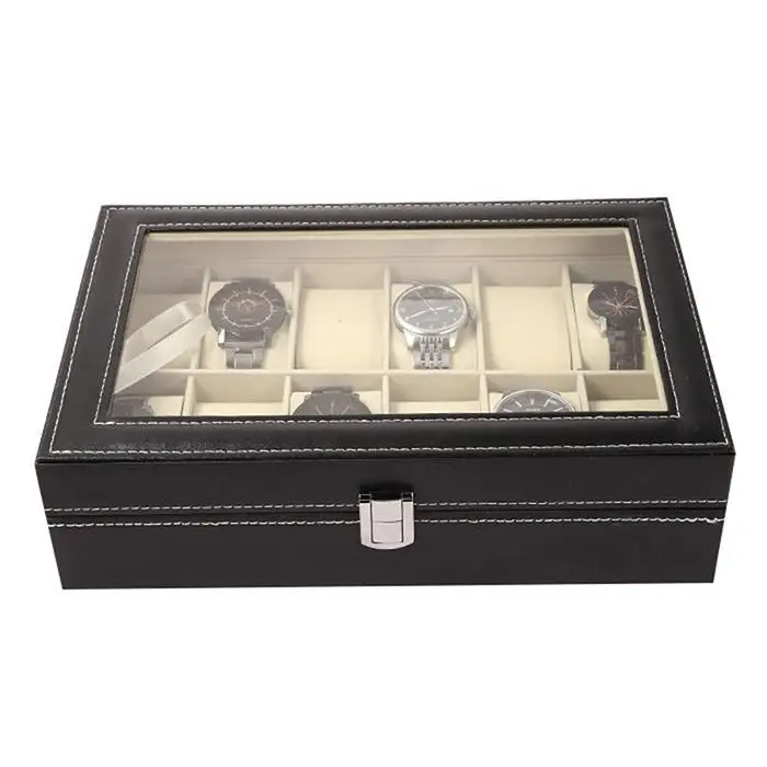 12 сетки часы Дисплей Коробка Чехол для коллекции держатель для хранения Организатор выставки черный высокий классический винтажный замок