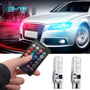 

2pcs 5050 SMD RGB LED T10 W5W 194 168 Auto Car Wedge Side Light Multi Color LED Demo Lamp Bulb With Remote Controller Strobe