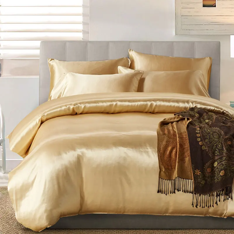 3Pcs Silk Duvet Quilt Cover with 2 Pillowcase Washable Soft Bedding