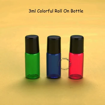 

100pcs/lot Wholesale 3ml Glass Roll On Bottle Mini Essential Oil Container 3g Perfume Refillable Small Packaging with Black Cap