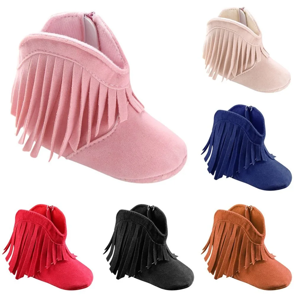 Winter Boots Baby Girls Infant Soft Soled Anti-slip Boots Booties Baby Boots Girl Boy Kids Solid Fringe Booty First Walker