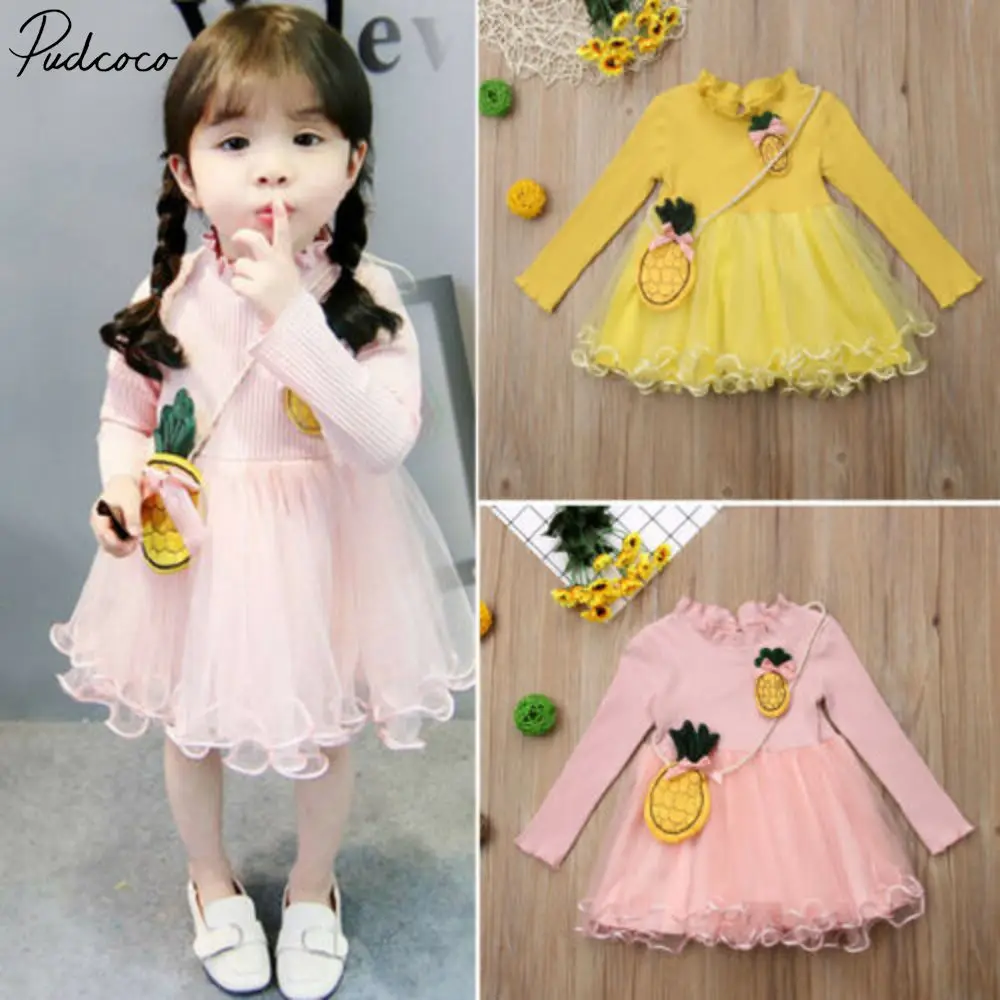 

Spring Autumn Newborn Baby Girl Dress Lace Tulle Party Wedding Pageant Princess Dresses with Pineapple Pack 0-3Y