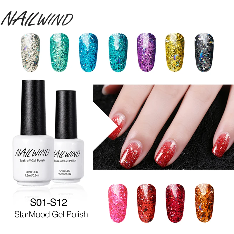

NAILWIND 9.2ML S01-S12 Color Soak Off Nail Glue UV Gel Lacquer Hybrid Polish Star&Moon Effect Gel 12colors Choose Nail Varnish