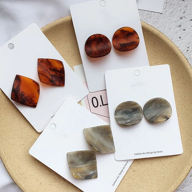 

New Hot Fashion Vintage Acrylic Geometric Round Earrings Statement Ear Accessories Design Acetic Acid Square Pendientes Brincos