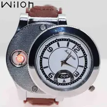 Мужские часы с зажигалкой для мужчин модные подарки кварцевые часы Повседневная беспламенная зажигалка с USB перезаряжаемая F668
