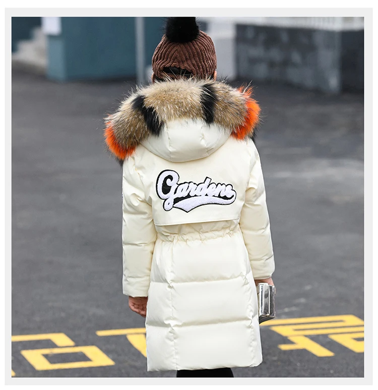 HSSCZL/куртки-пуховики на утином пуху для девочек; коллекция года; Брендовое длинное зимнее пуховое пальто для девочек с воротником из натурального меха; теплая верхняя одежда с капюшоном; пальто; одежда