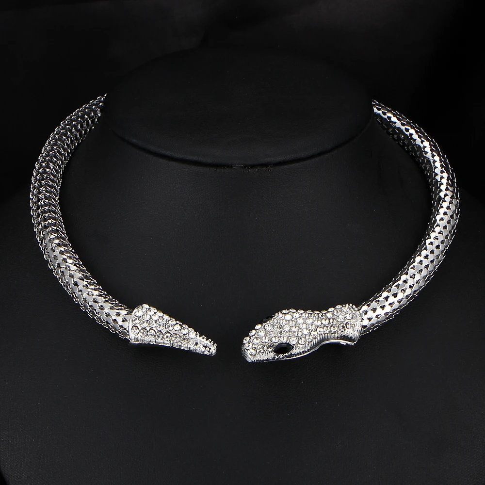 New Design hot sale Fashion Personality Luxury Rhinestone Snake chain necklace choker Statement ...