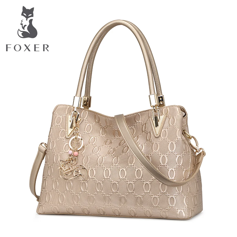 FOXER настоящая женская сумка из яловичного спилка модная дама Tote кошелек роскошная сумка на плечо для женщин