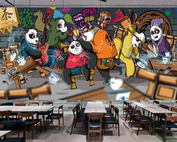 

Free Shipping Hand-Painted Sichuan Taste Dining Wall Kung Fu Panda Restaurant Cartoon Decoration Wallpaper Custom 3D Mural
