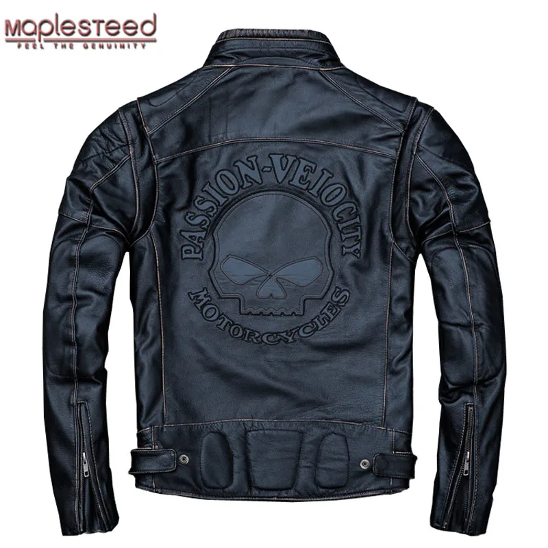 MAPLESTEED Vintage Distressed Leather Jacket Men Skull Motorcycle ...