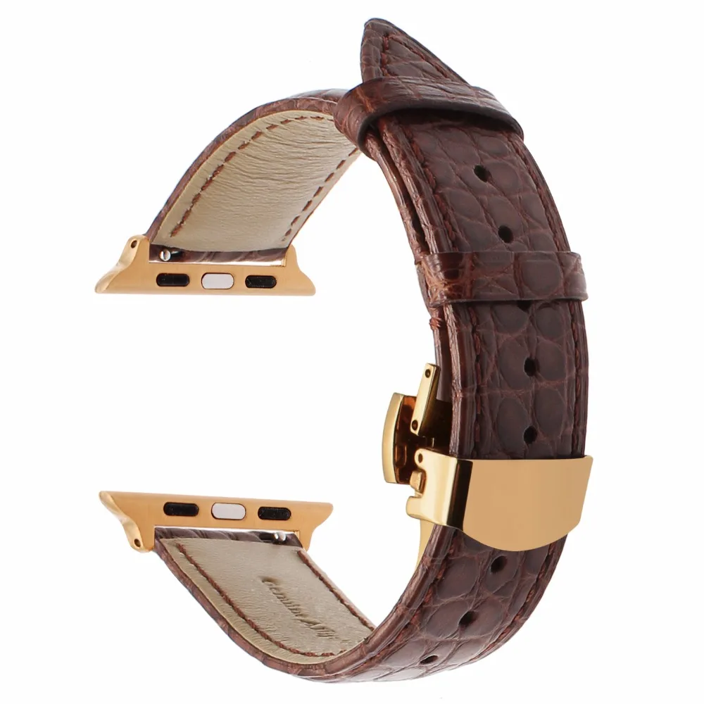 Ремешок из натуральной крокодиловой кожи для iWatch Apple Watch 38 мм 40 мм 42 мм 44 мм серия 5 4 3 2 1 ремешок с застежкой-бабочкой