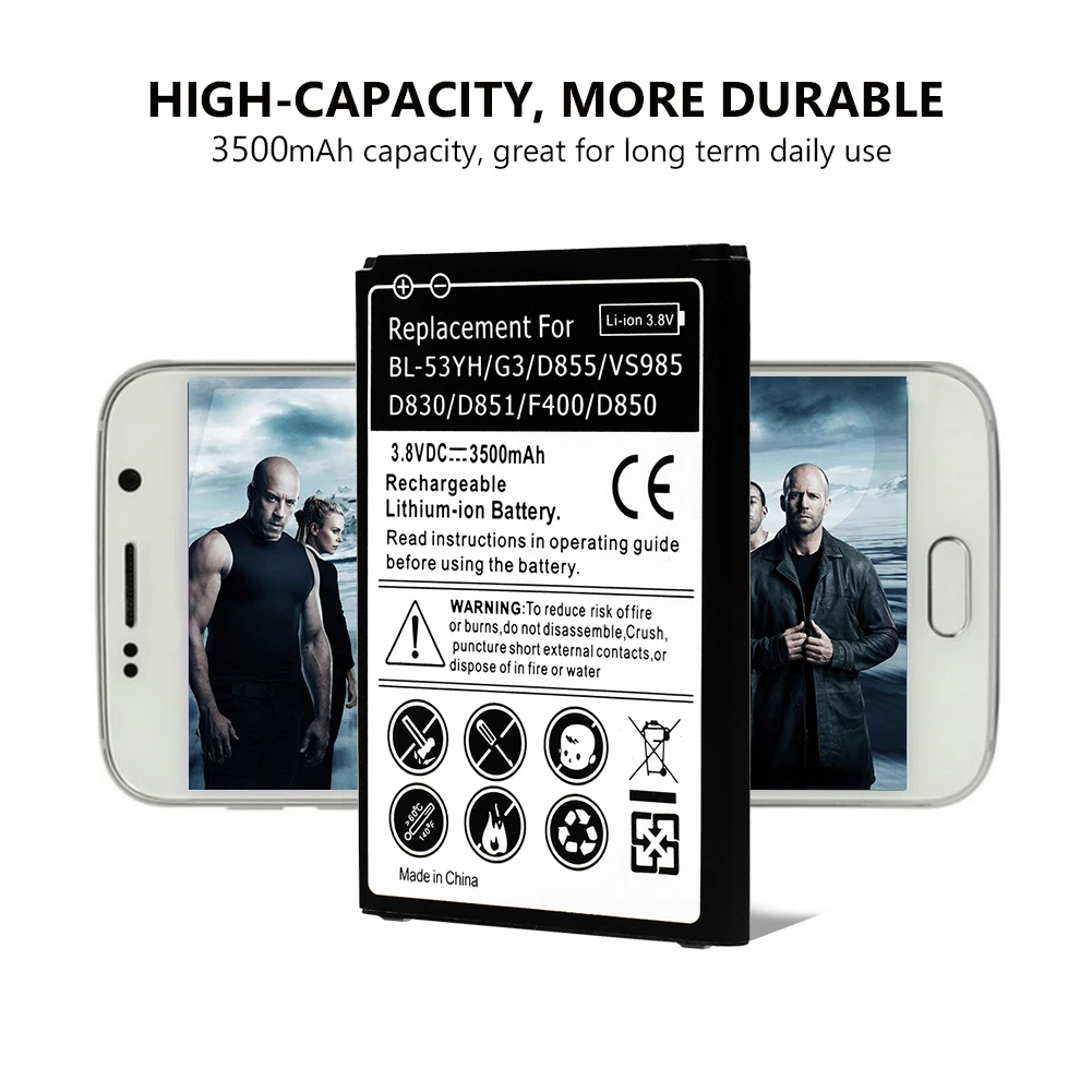 BL-53YH мобильного телефона Батарея для LG Optimus G3 D830 D850 D851 D852 D855 LS990 F400 VS985 BL53YH 3500 мАч замена батареи
