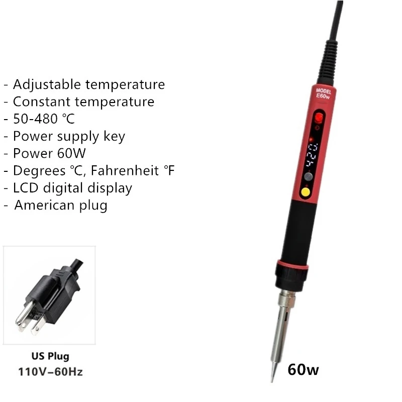 60W 110V US plug 110 Вт/90 Вт/60 Вт Электрический паяльник паяльная станция Регулируемая температура сварочные инструменты с ЖК-цифровым дисплеем выключатель питания - Цвет: 60W 110V US plug