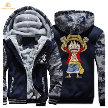 

HAMPSON LANQE 2019 Winter Sweatshirt Men Japan Anime One piece Warm Tracksuit Plus Size Hoody Thick Men's Hoodies Casual Jacket