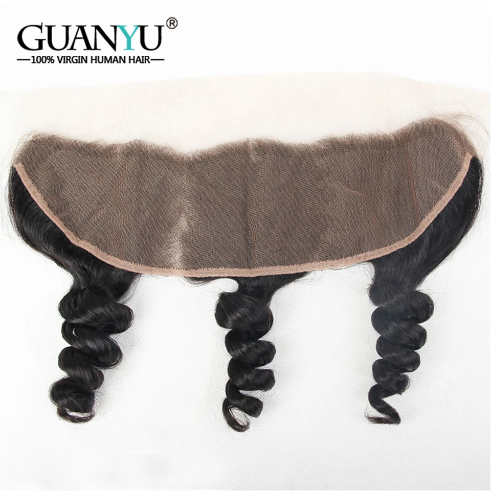 Guanyuhair Peruvian Hair Bundles Loose Wave Human Hair Extensions 3 Bundles With Frontal Closure Ear to Ear Remy Natural Color