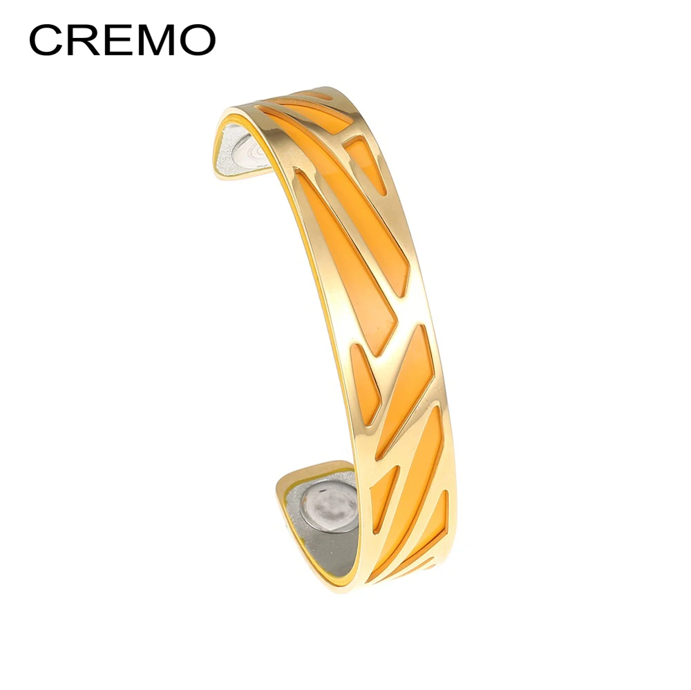 

Cremo Ribbon Stainless Steel Jewelry Gold Bangles For Women Girl Gift Cuff Bracelet Manchette Femme Reversible Leather Pulseiras