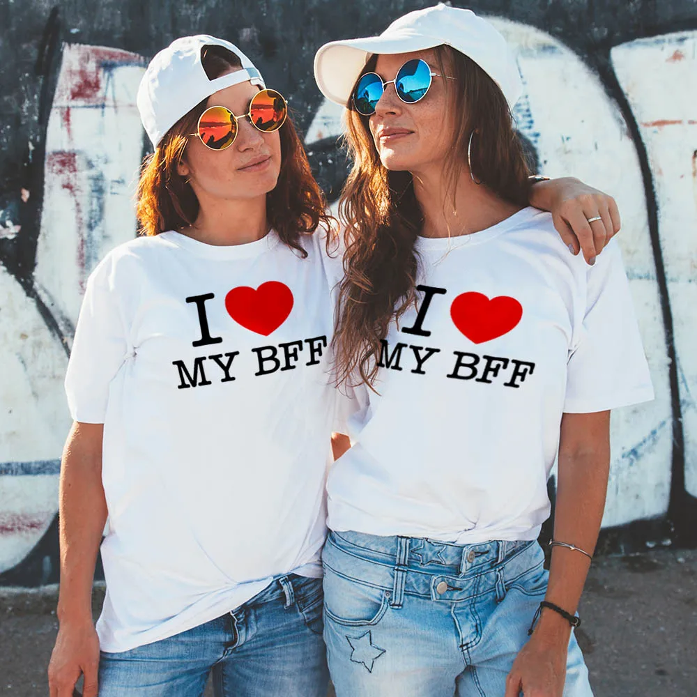 1 шт. Новое поступление футболки для взрослых с надписью I Love My Bff и изображением