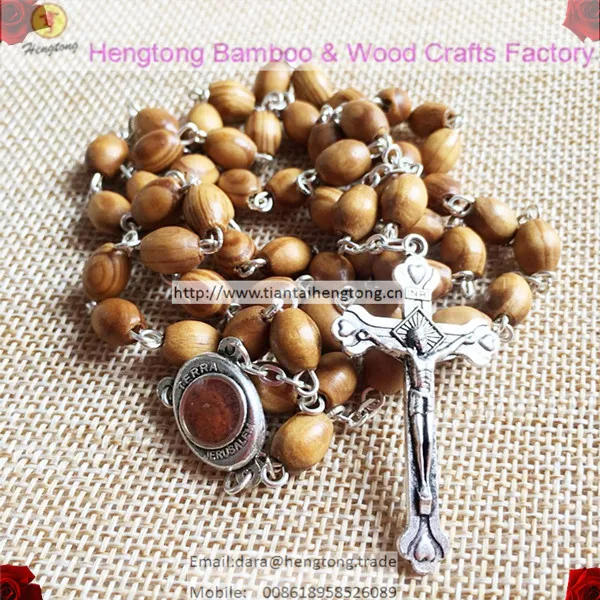 

5pcs/set 8*6mm natural olive wood rosary/catholic rosario necklace for religious use containing terra soil